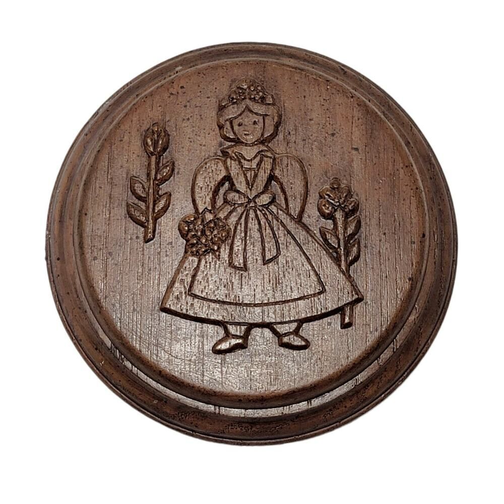 Vintage Resin Wall Plaque. Dutch Girl, Wood‎ Tone. Hidden Key Holder. 6”